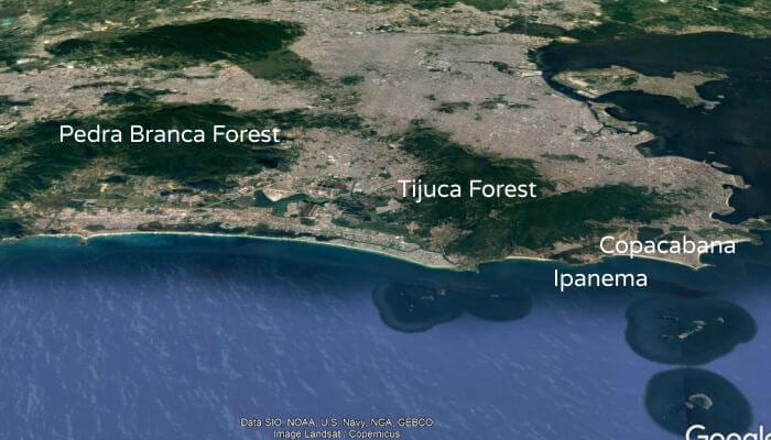 Map with green areas in the other side of Rio